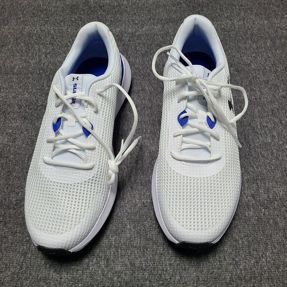 Under Armour UA Surge 3 Men’s Size 13 White Blue Running Shoes Lightweight Mesh - Picture 2 of 10